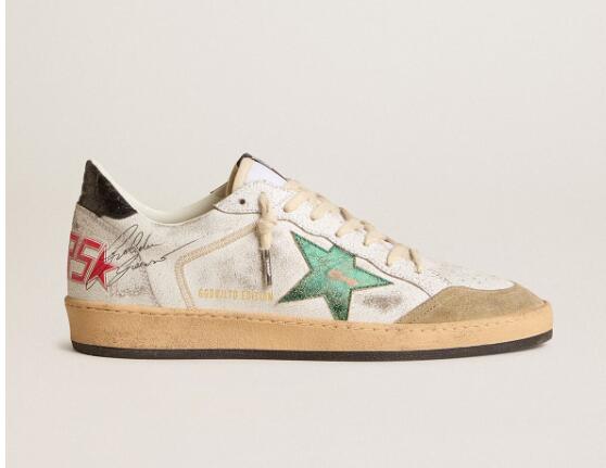 Golden Goose GGDB Mens Sneaker Shoes Ball Star with metallic leather star and gray leather heel tab