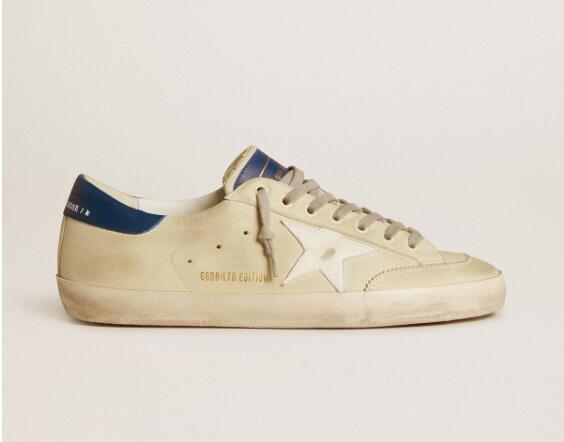 Golden Goose GGDB Mens Sneaker Shoes Super-Star LTD in nubuck with white leather star and blue heel tab