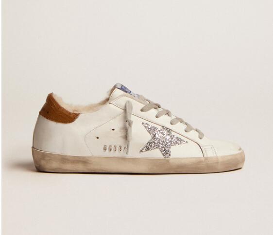 Golden Goose GGDB Women Sneaker Shoes Super-Star with shearling lining and silver glitter star
