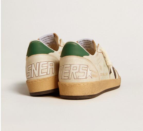 Golden Goose GGDB Mens Sneaker Shoes Ball Star with black leather star and green leather heel tab