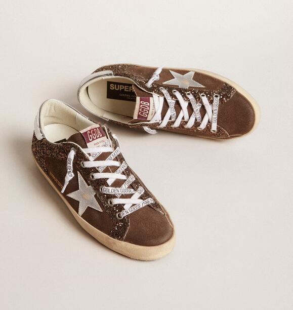 Golden Goose GGDB Women Sneaker Shoes Super-Star LTD in brown glitter and suede with star and heel tab