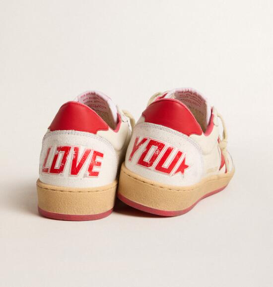 Golden Goose GGDB Mens Sneaker Shoes Ball Star Wishes in white leather with a red star and heel tab