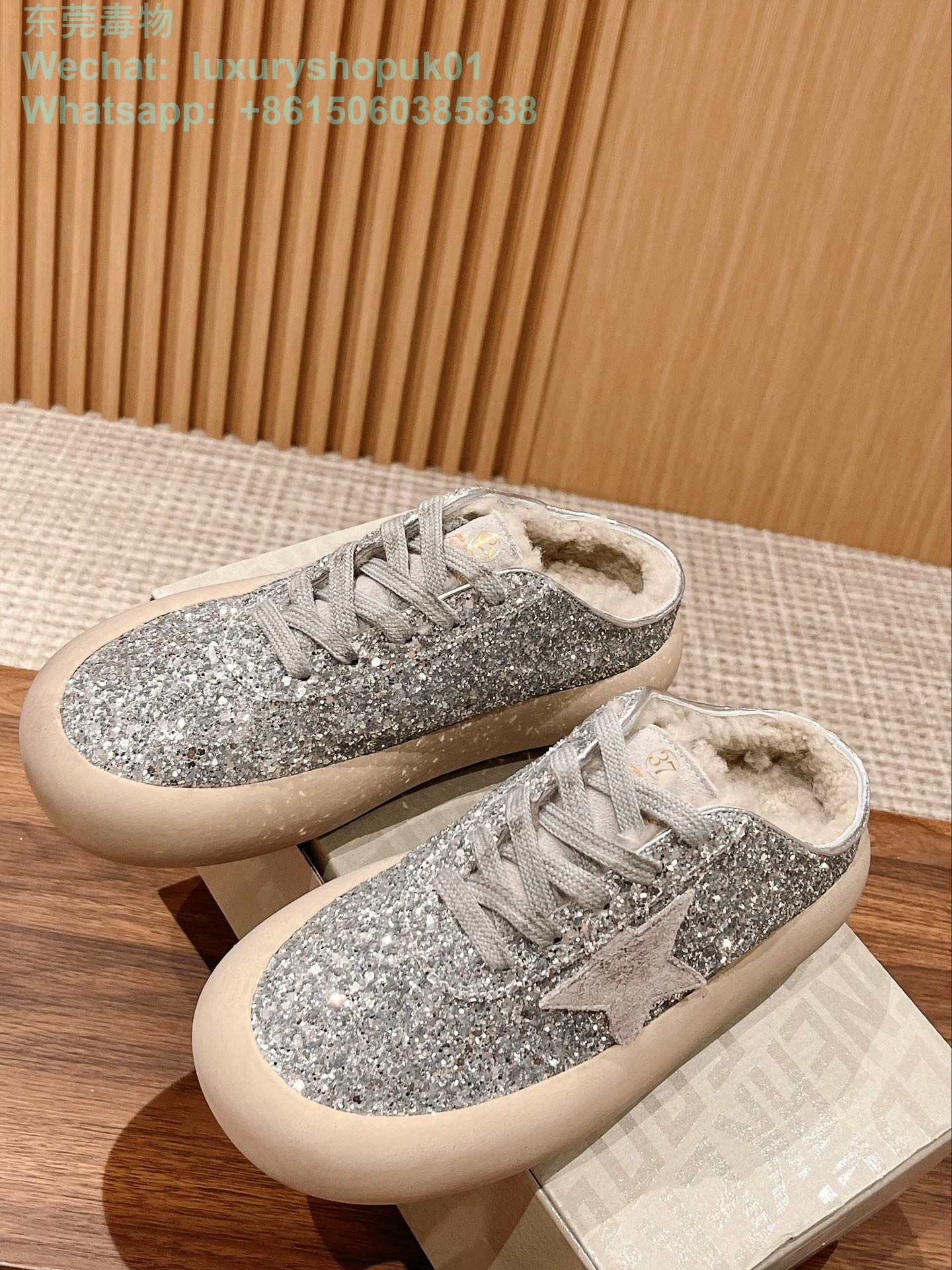 Golden Goose Space star GGDB Women Sneaker Shoes glitter Shearling fur
