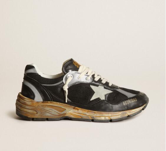 Golden Goose GGDB Mens Sneaker Shoes Dad-Star in black mesh and nappa with ice-colored star