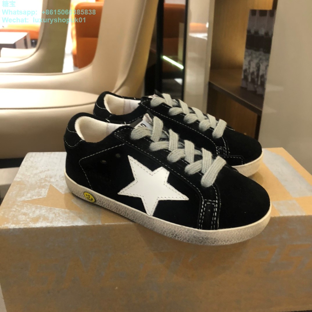 Kids Golden Goose Superstar GGDB Sneaker Young children youth Boy Girl Shoes black suede