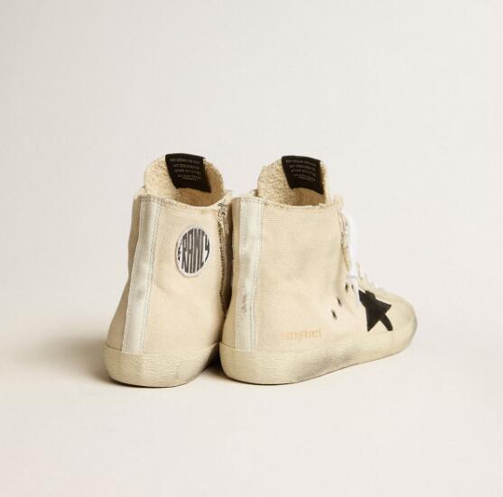 Golden Goose GGDB Mens Sneaker Shoes Francy Penstar in canvas with black suede star and leather heel tab