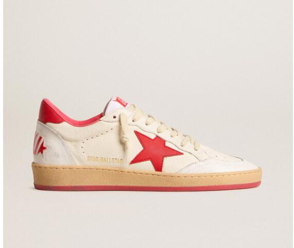 Golden Goose GGDB Mens Sneaker Shoes Ball Star Wishes in white leather with a red star and heel tab
