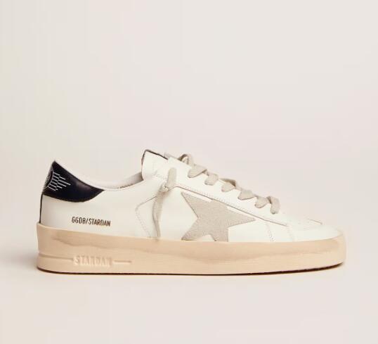 Golden Goose GGDB Mens Sneaker Shoes Stardan with star in ice-gray suede and blu-navy heel tab
