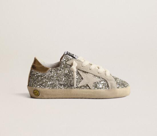 Kids Golden Goose GGDB Sneaker children youth Boy Girl Shoes Super-Star Young in glitter with a suede star and gold heel tab