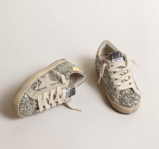 Kids Golden Goose GGDB Sneaker children youth Boy Girl Shoes Super-Star Young in glitter with a suede star and gold heel tab