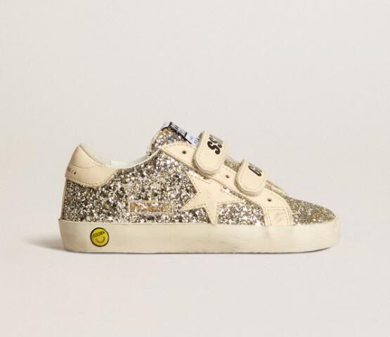 Kids Golden Goose GGDB Sneaker children youth Boy Girl Shoes Old School Young in platinum glitter with leather star and heel tab
