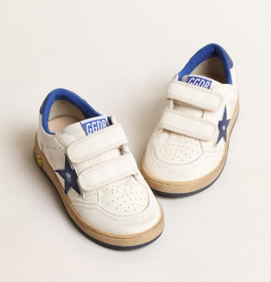 Kids Golden Goose GGDB Sneaker children youth Boy Girl Shoes Ball Star Young with blue metallic leather star and heel tab