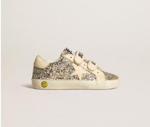 Kids Golden Goose GGDB Sneaker children youth Boy Girl Shoes Old School Junior in platinum glitter with leather star and heel tab