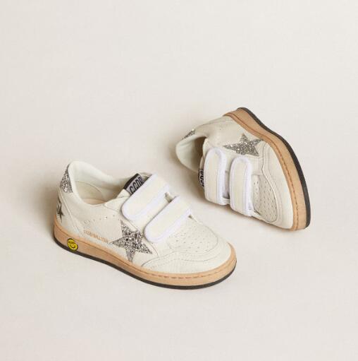 Kids Golden Goose GGDB Sneaker children youth Boy Girl Shoes Ball Star Junior in nappa with silver glitter star and heel tab