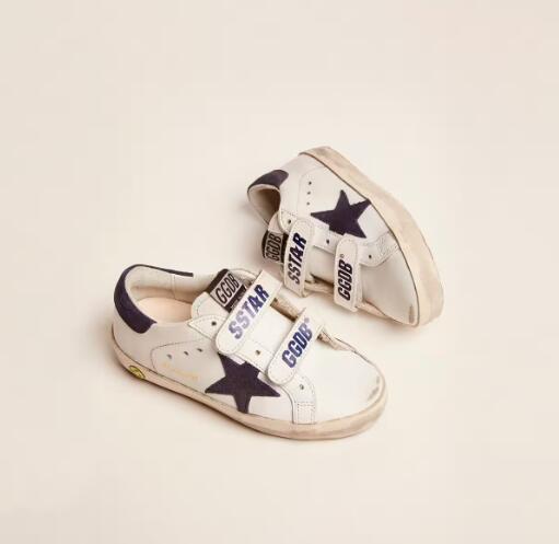 Kids Golden Goose GGDB Sneaker children youth Boy Girl Shoes Old School Junior in white leather with blue suede star and heel tab