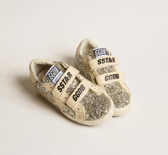 Kids Golden Goose GGDB Sneaker children youth Boy Girl Shoes Old School Young in platinum glitter with leather star and heel tab