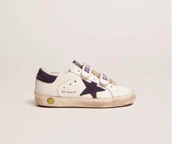Kids Golden Goose GGDB Sneaker children youth Boy Girl Shoes Old School Young in white leather with blue suede star and heel tab