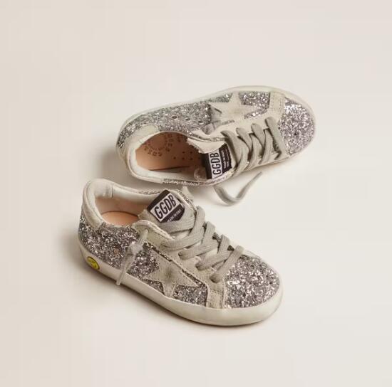 Kids Golden Goose GGDB Sneaker children youth Boy Girl Shoes Junior Super-Star with silver glitter and suede details