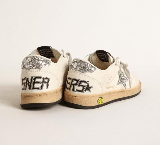 Kids Golden Goose GGDB Sneaker children youth Boy Girl Shoes Ball Star Junior in nappa with silver glitter star and heel tab