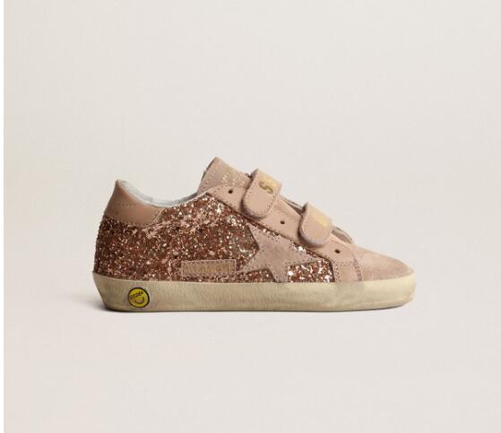 Kids Golden Goose GGDB Sneaker children youth Boy Girl Shoes Old School Young in peach-pink glitter with pink suede star