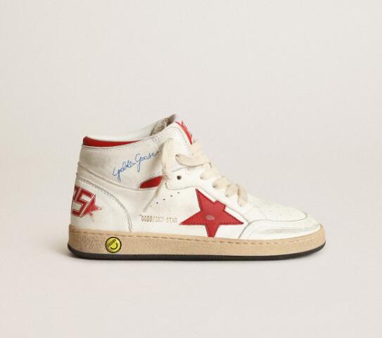 Kids Golden Goose GGDB Sneaker children youth Boy Girl Shoes Young Sky-Star in white nappa with red star and heel tab