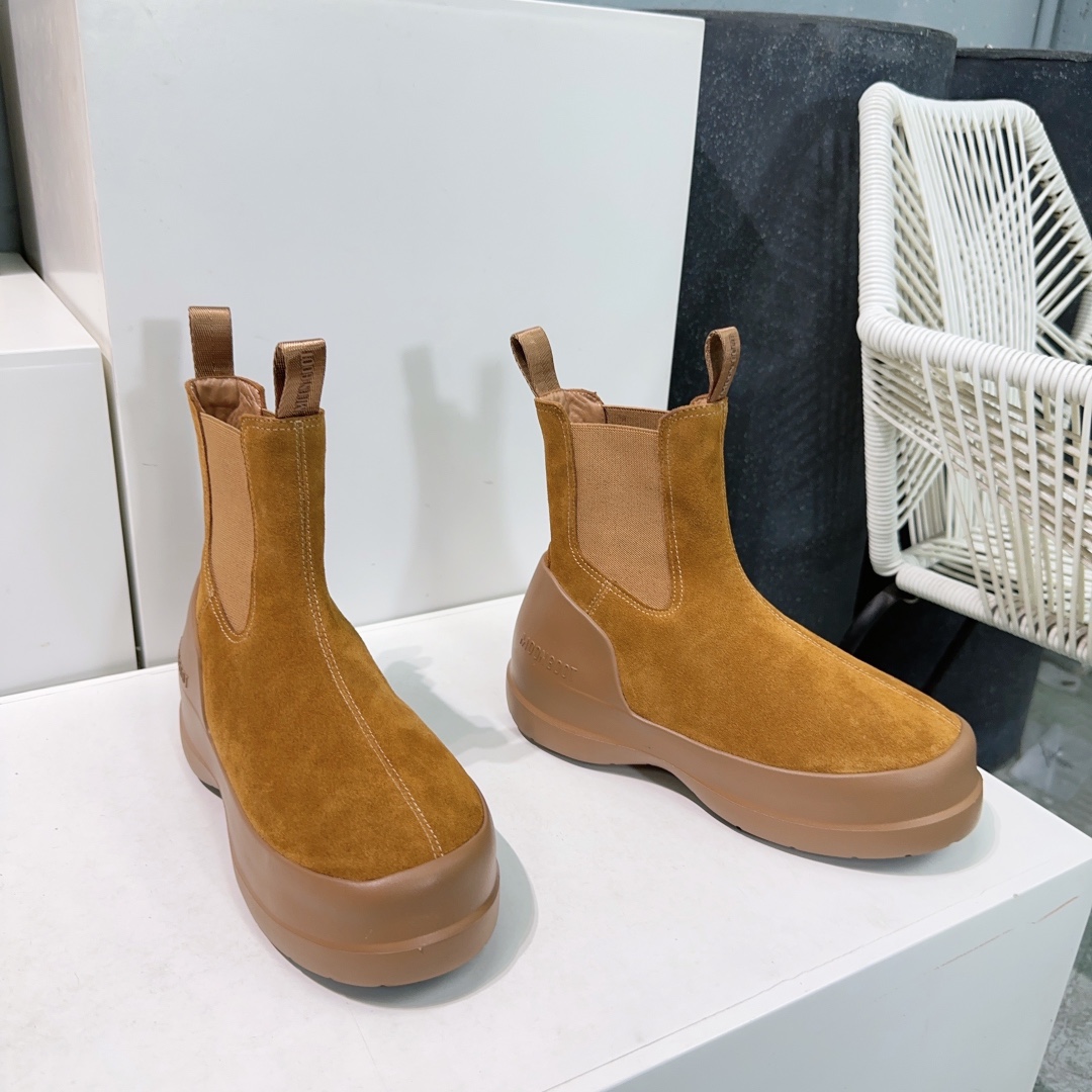 Moon Boot Luna Brown Suede Ankle Chelsea Boots Women Snow Boot