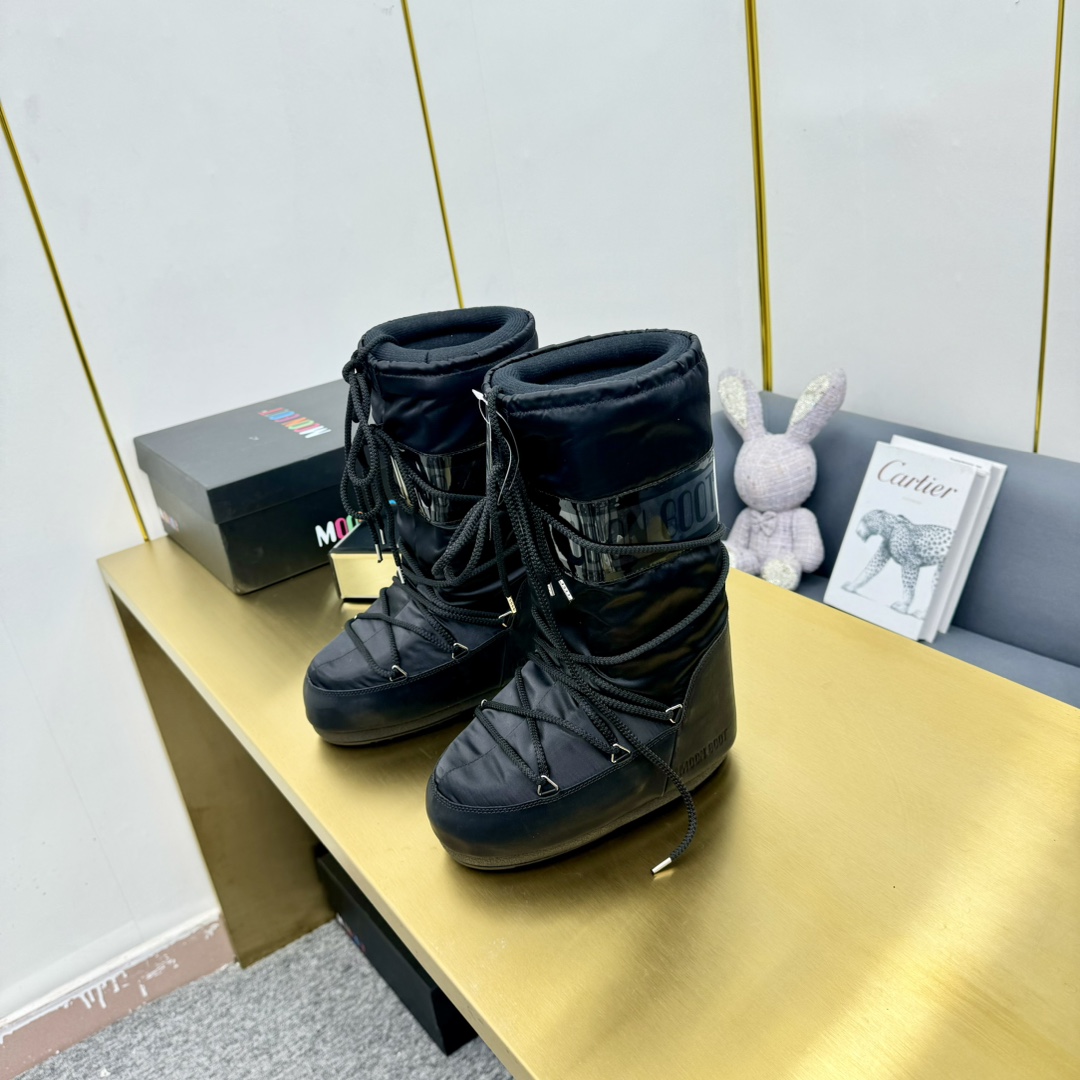 Moon Boot Icon Glance Black Satin Boots Ambidextrous water-repellent Women Snow boot