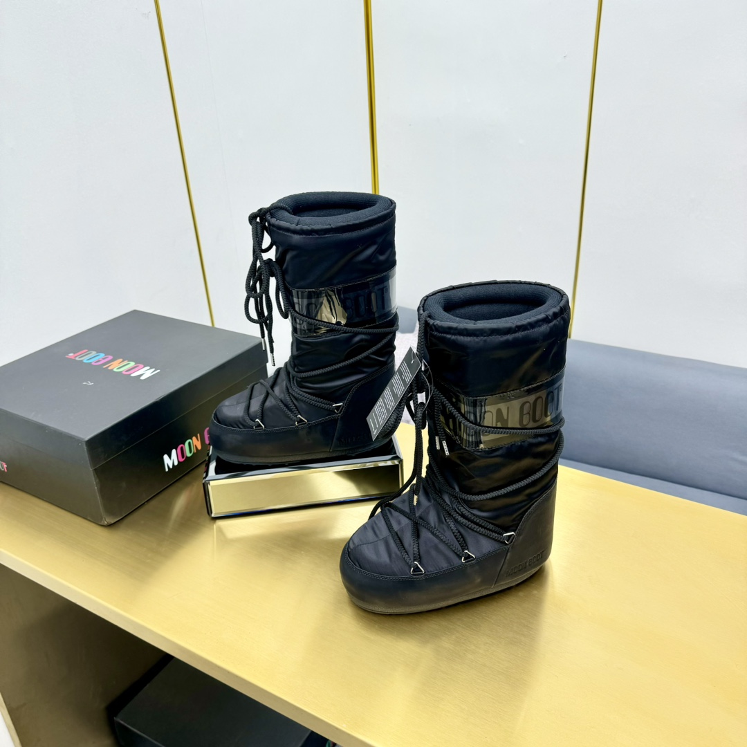 Moon Boot Icon Glance Black Satin Boots Ambidextrous water-repellent Women Snow boot