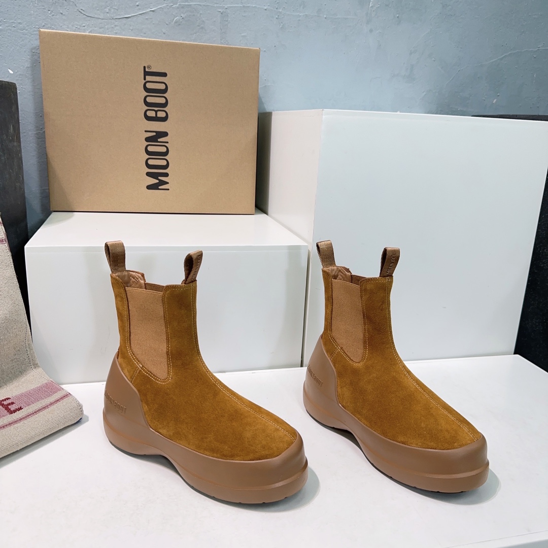 Moon Boot Luna Brown Suede Ankle Chelsea Boots Women Snow Boot