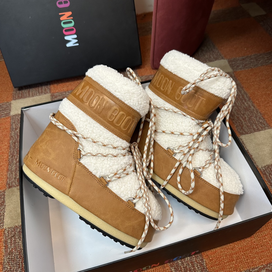 Moon Boot Shearling Fur Icon Glance Satin Nylon Lace-Up Women Snow Boots