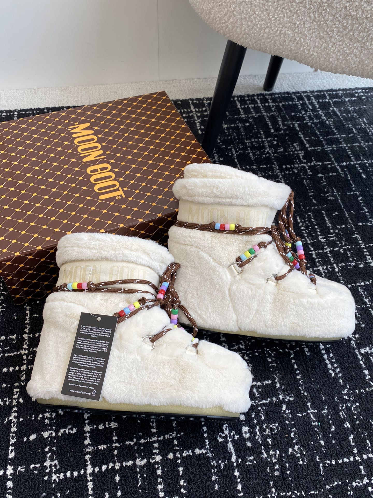 Moon Boot Shearling Fur Icon Glance Satin Nylon Lace-Up Women Snow Boots