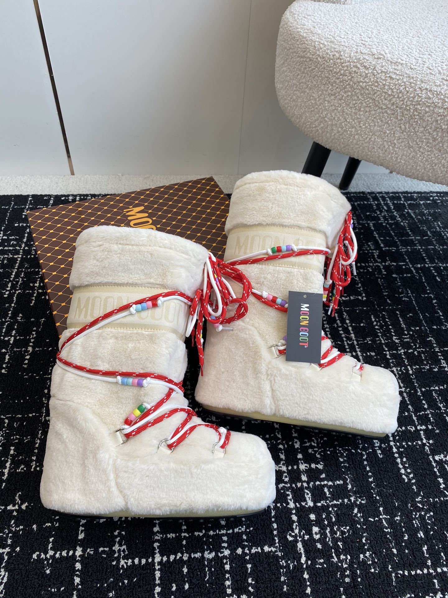 Moon Boot Shearling Fur Icon Glance Satin Nylon Lace-Up Women Snow Boots