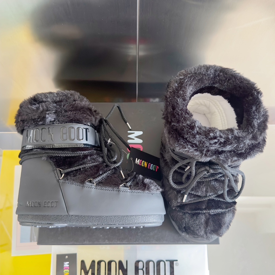 Moon Boot Shearling Fur Icon Glance Satin Nylon Lace-Up Women Snow Boots