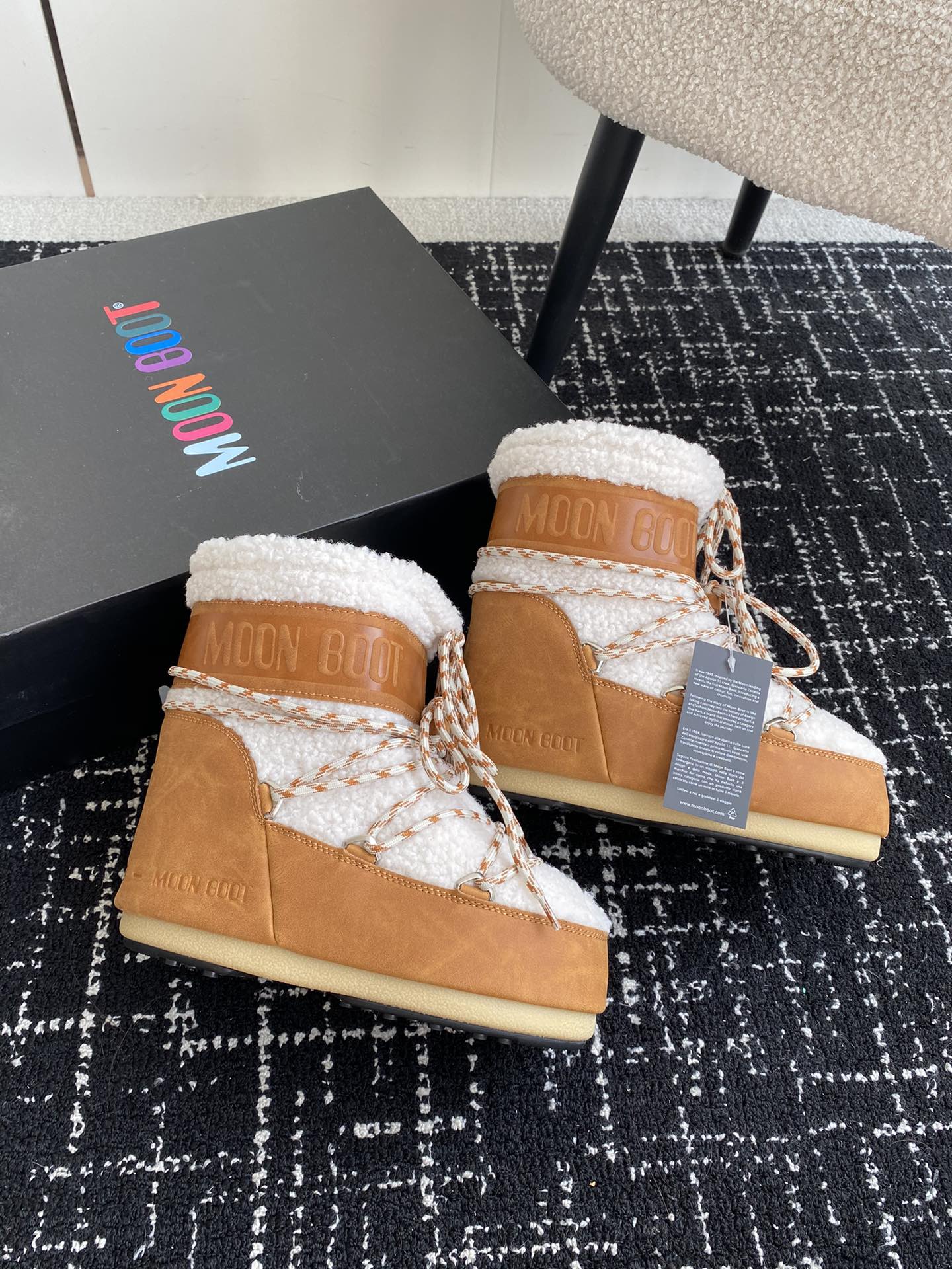 Moon Boot Shearling Fur Icon Glance Satin Nylon Lace-Up Women Snow Boots