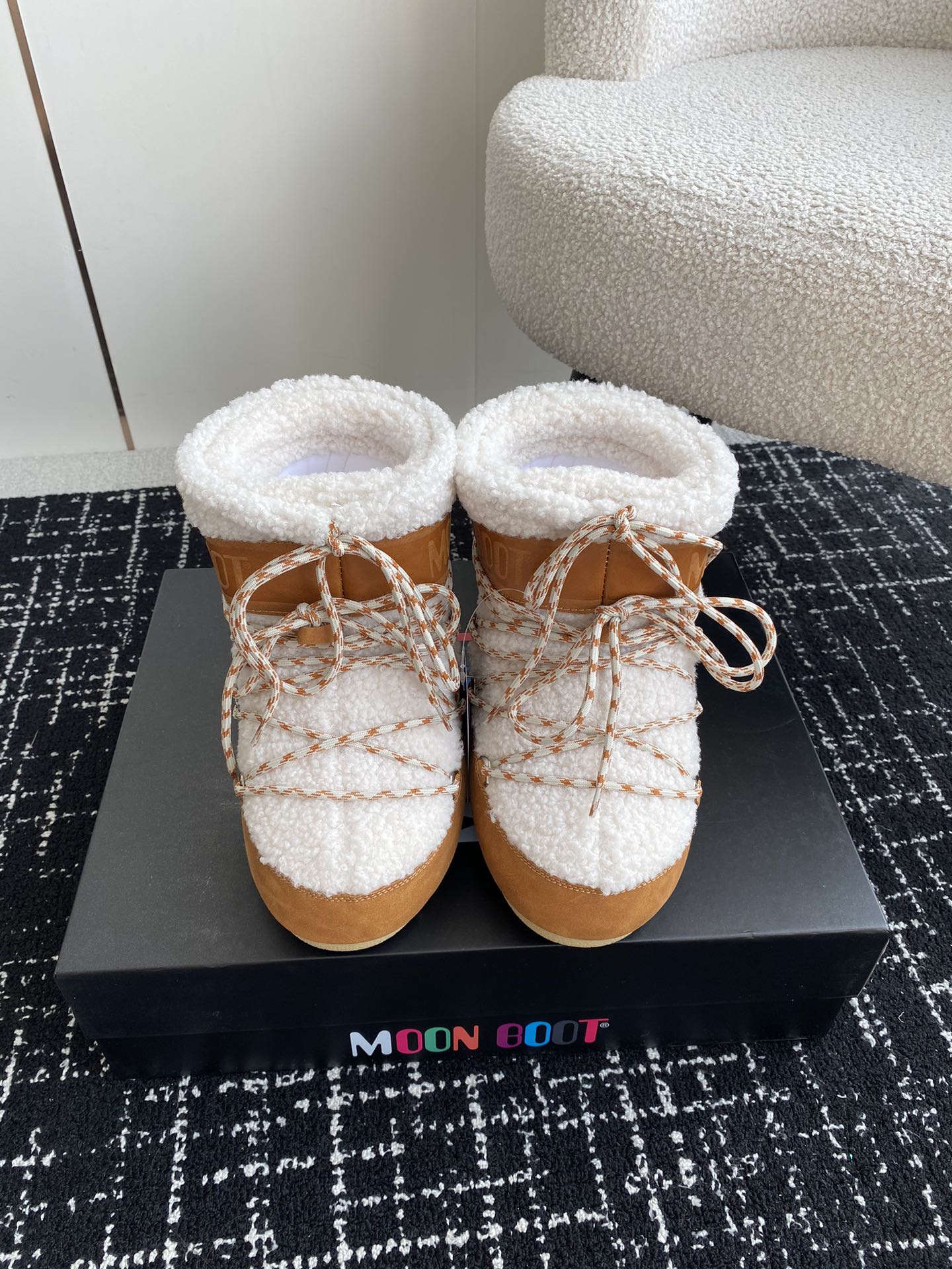 Moon Boot Shearling Fur Icon Glance Satin Nylon Lace-Up Women Snow Boots
