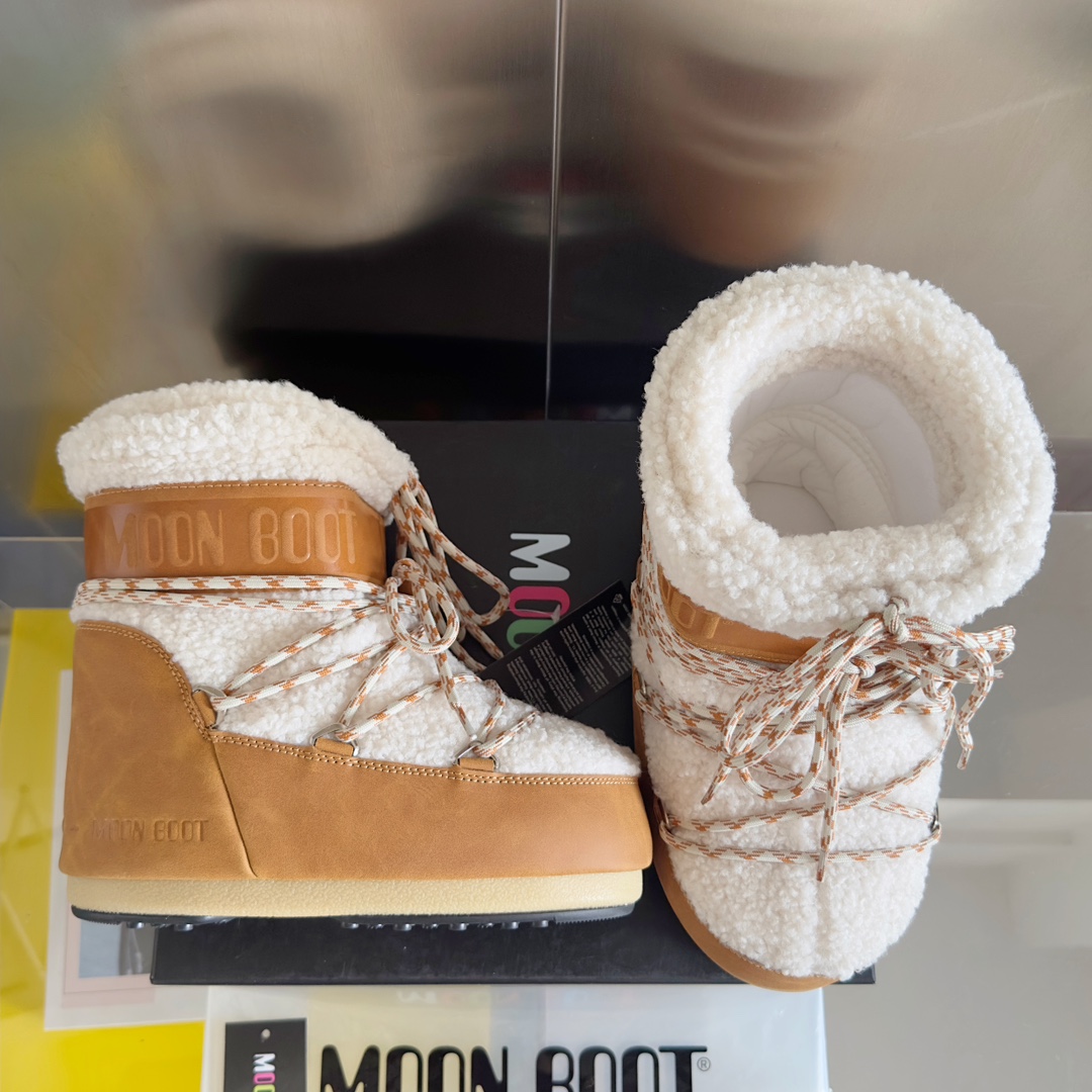 Moon Boot Shearling Fur Icon Glance Satin Nylon Lace-Up Women Snow Boots