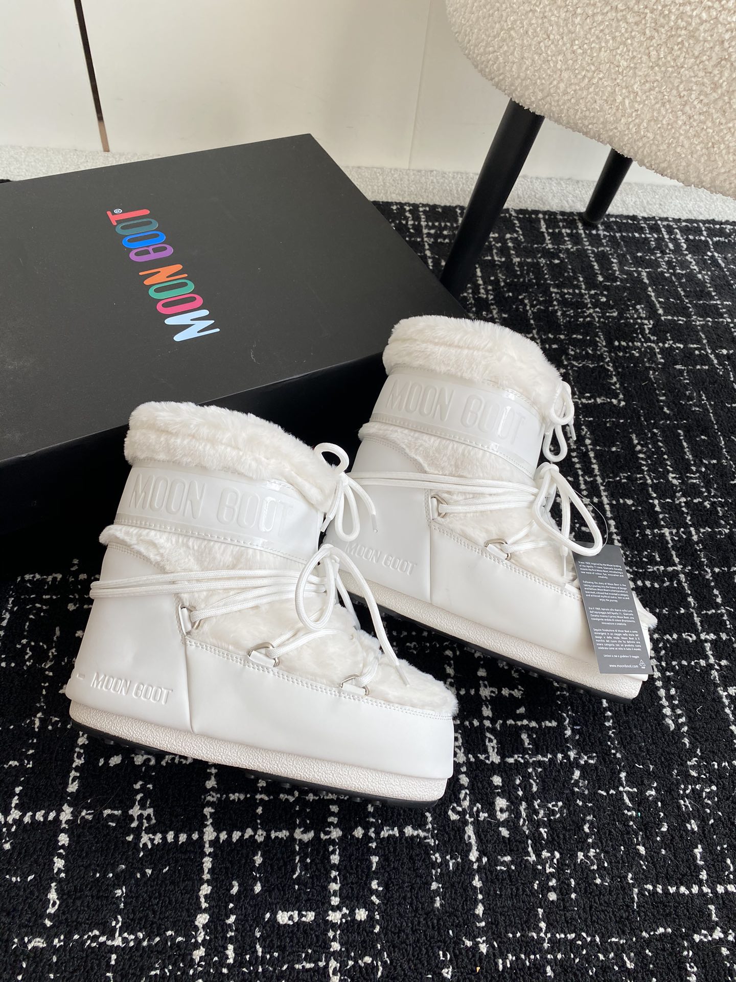 Moon Boot Shearling Fur Icon Glance Satin Nylon Lace-Up Women Snow Boots