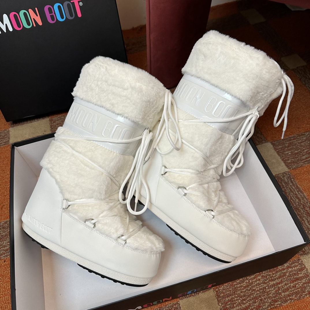 Moon Boot Fur Icon Glance Satin Nylon Lace-Up Women Snow Boots