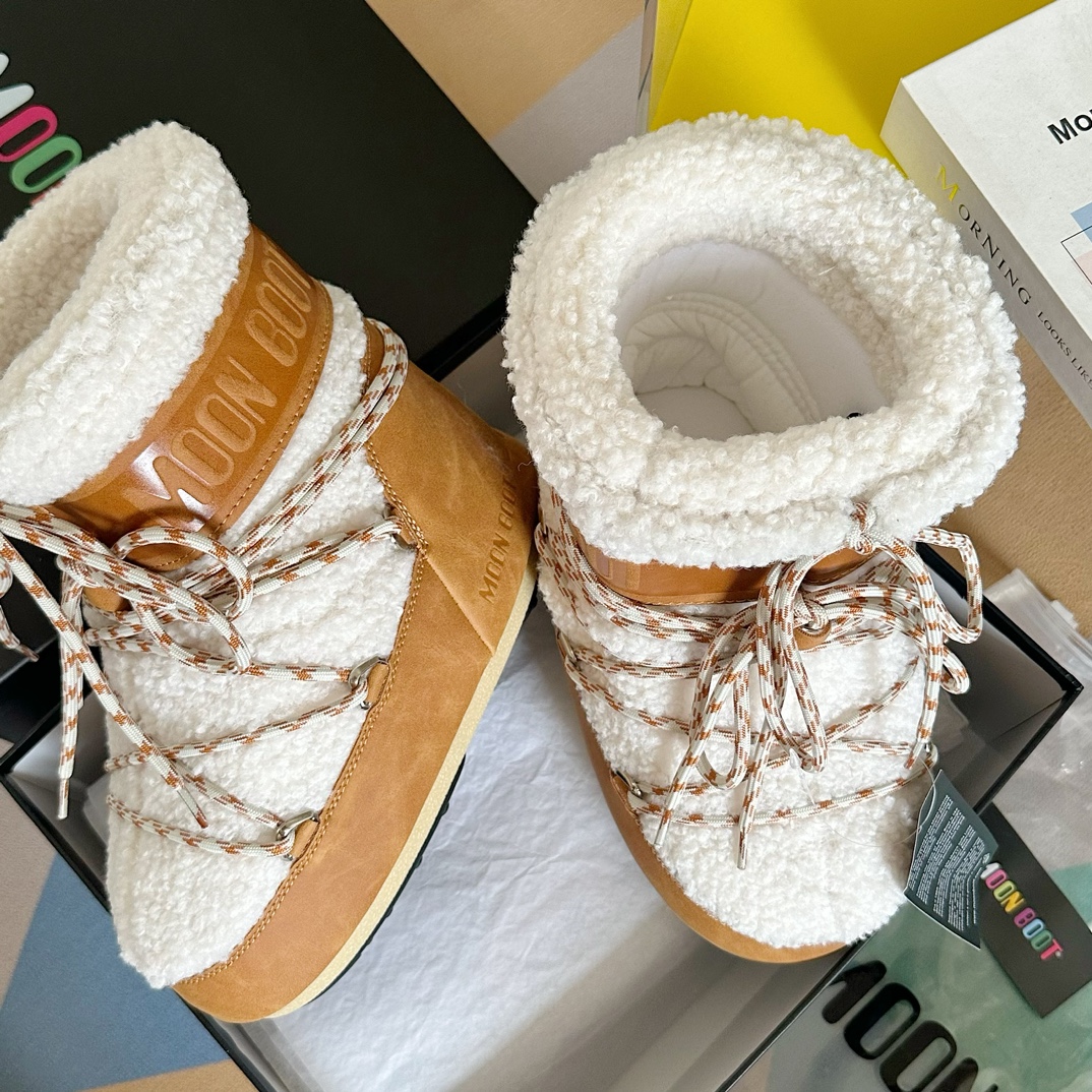Moon Boot Shearling Fur Icon Glance Satin Nylon Lace-Up Women Snow Boots