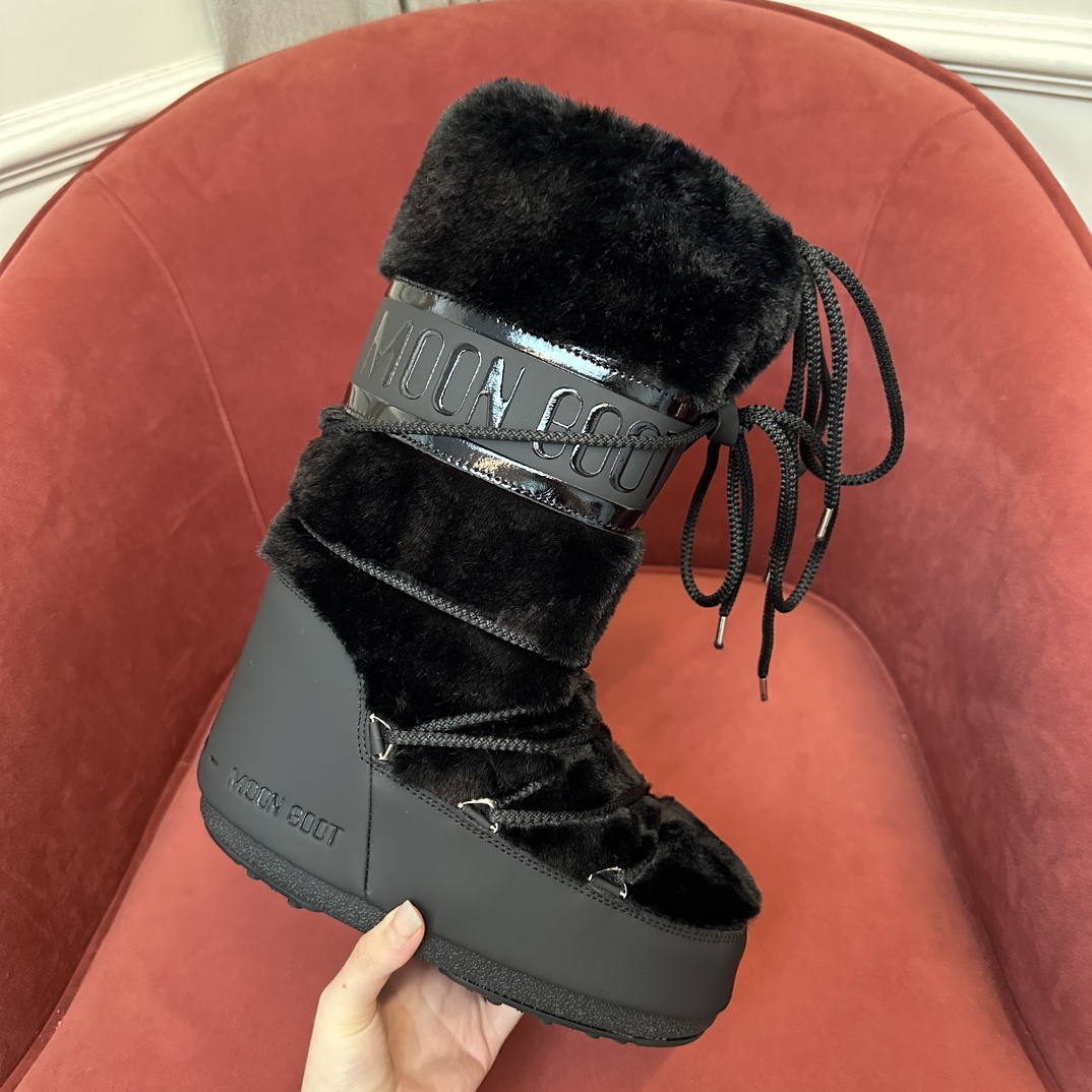 Moon Boot Fur Icon Glance Satin Nylon Lace-Up Women Snow Boots