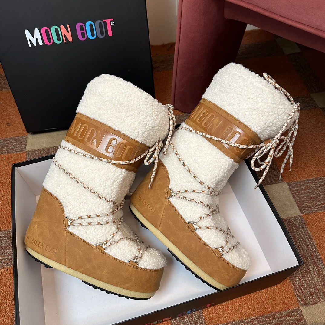 Moon Boot Fur Icon Glance Satin Nylon Lace-Up Women Snow Boots