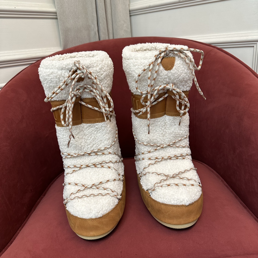 Moon Boot Fur Icon Glance Satin Nylon Lace-Up Women Snow Boots
