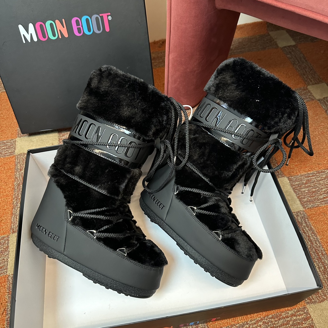 Moon Boot Fur Icon Glance Satin Nylon Lace-Up Women Snow Boots