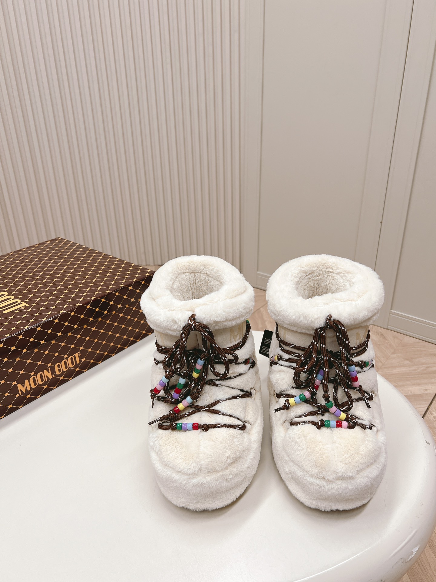 Moon Boot Shearling Fur Icon Glance Satin Nylon Lace-Up Women Snow Boots