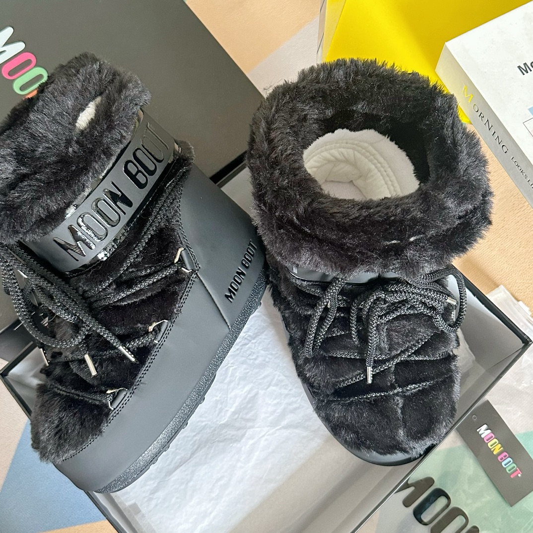 Moon Boot Shearling Fur Icon Glance Satin Nylon Lace-Up Women Snow Boots