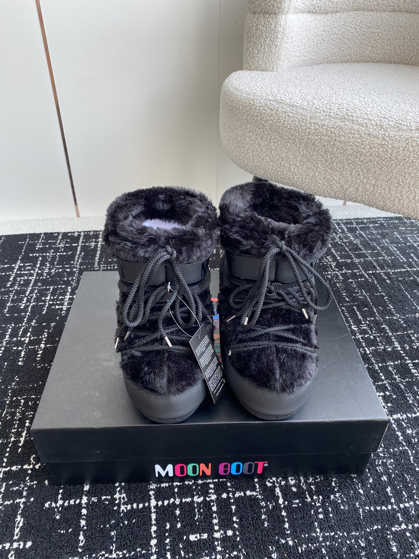 Moon Boot Shearling Fur Icon Glance Satin Nylon Lace-Up Women Snow Boots