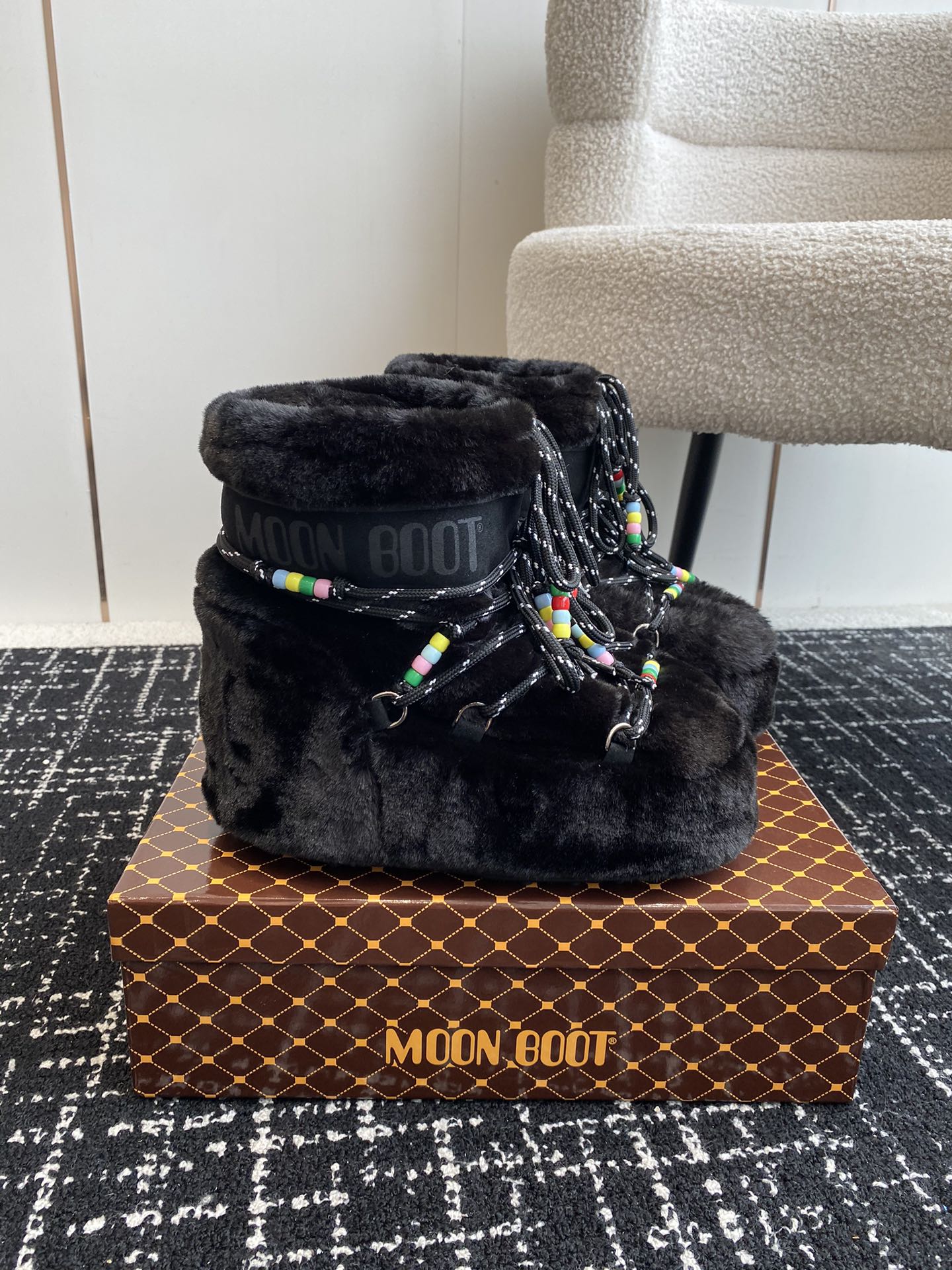 Moon Boot Shearling Fur Icon Glance Satin Nylon Lace-Up Women Snow Boots