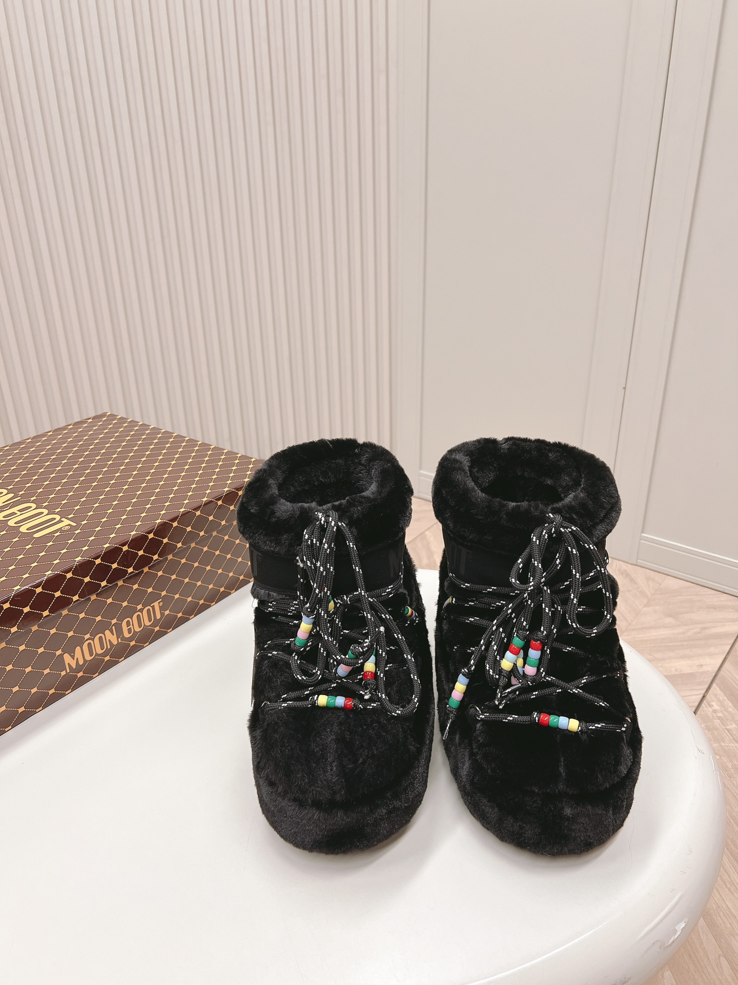 Moon Boot Shearling Fur Icon Glance Satin Nylon Lace-Up Women Snow Boots