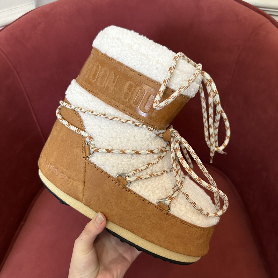 Moon Boot Shearling Fur Icon Glance Satin Nylon Lace-Up Women Snow Boots