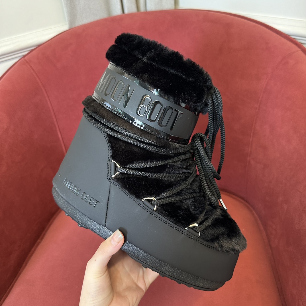 Moon Boot Shearling Fur Icon Glance Satin Nylon Lace-Up Women Snow Boots